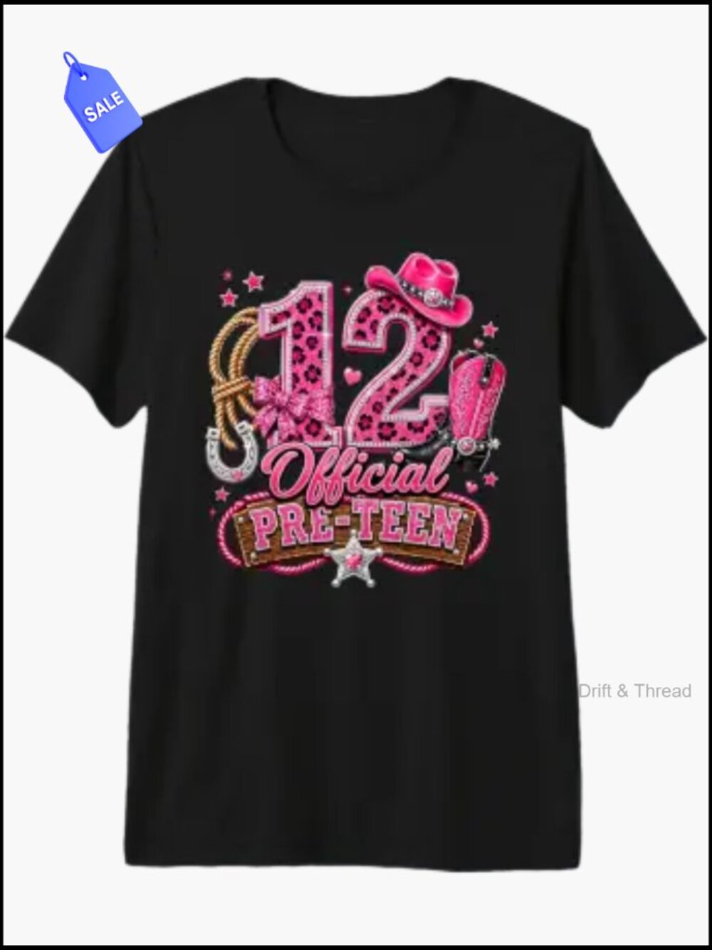 12th Birthday Cowgirl T-Shirt Western Pink Bow Tri-Blend Adult Size